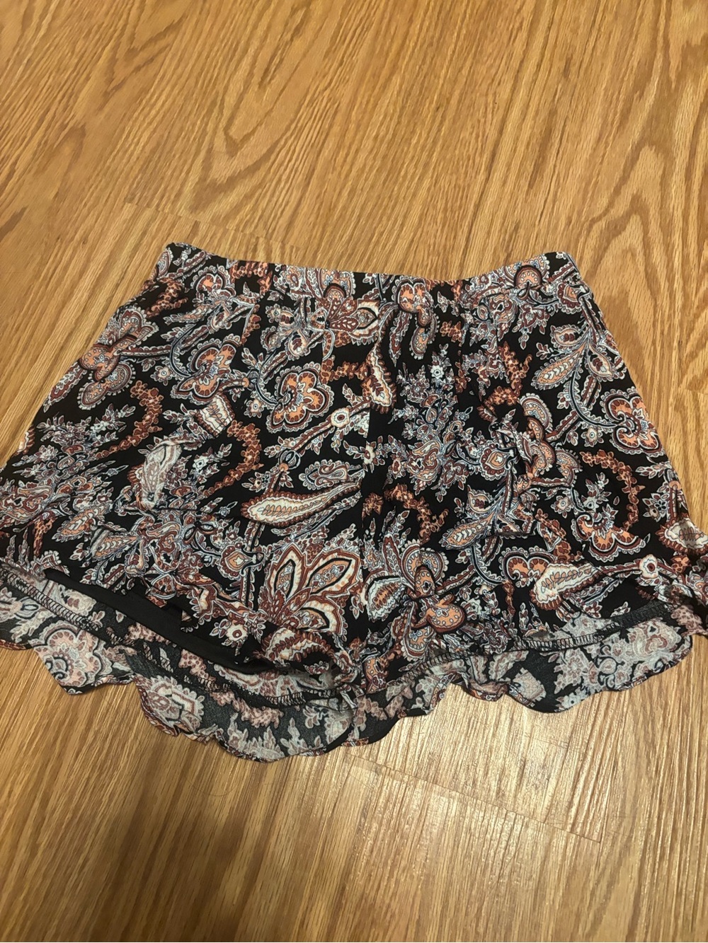 Aqua Paisley Print Shorts - Black, Rust & Cream